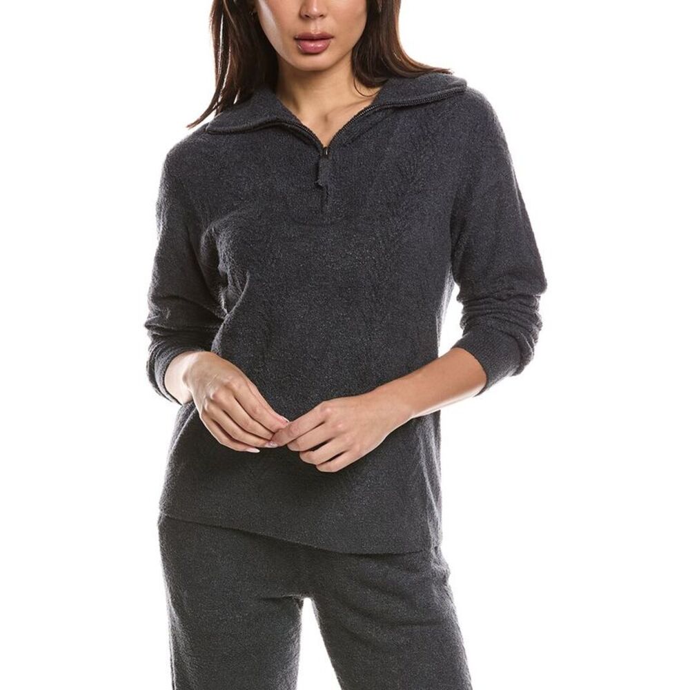 Barefoot Dreams Womens Cozychic Lite Cable 1/2-Zip Pullover, Black